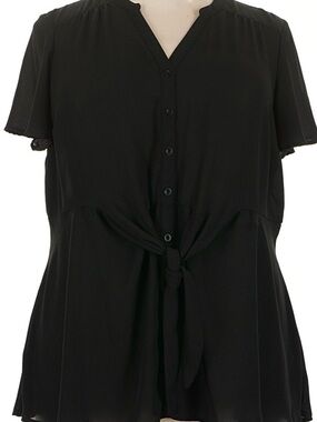 torrid Black Button-Front Tie-Waist Blouse